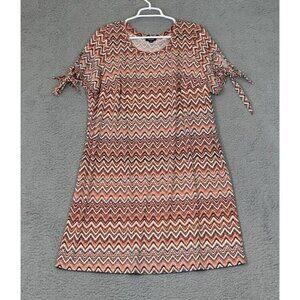 Tacera Women's Plus Size 1X Chevron Midi Dress Tie Sleeves Round Neck Multicolor